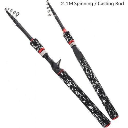2.1m Camouflage 6 Section Carbon Fiber Lure Fishing Rod Ultra Light Spinning / Casting Fishing Pole