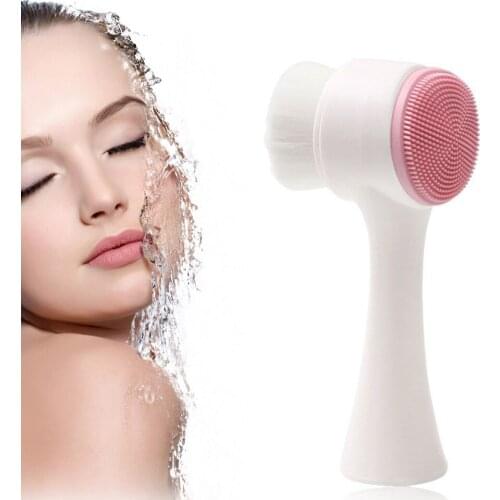 2 In 1 Double Side Face Cleansing Brush Silicone Facial Brush Deep Cleaning Pore Cleaner Face Massage Skin Care Facial Brush