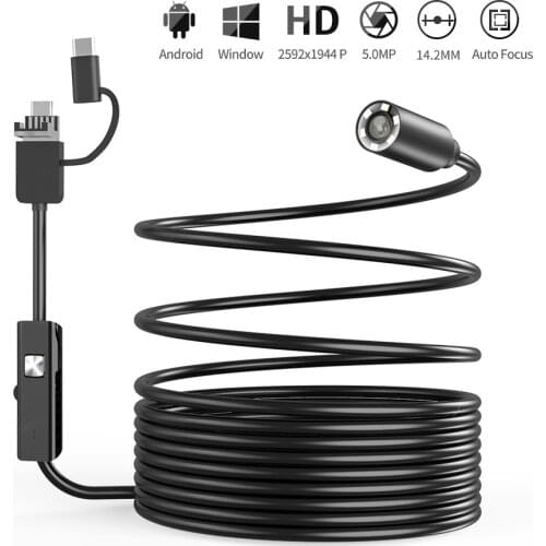 5.0MP USB Endoscope 14.2MM Wifi Auto Focus Inspection Camera Industrial Borescope With 6 LED for Pipe Sewer Drain Inspection