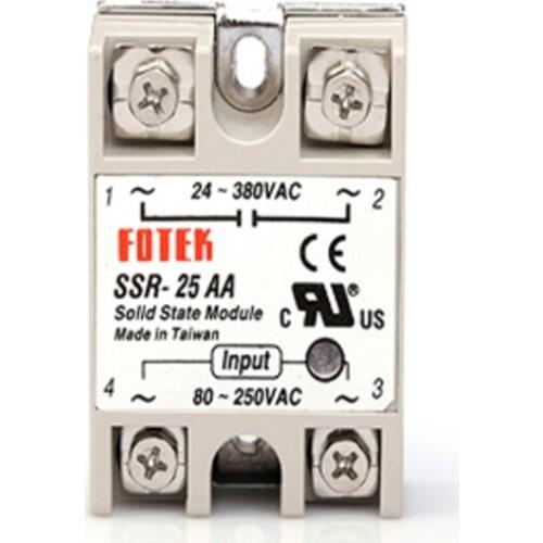 5pcs/lot SSR-25AA 25A Single-phase Solid State Relay Module 80-250VDC Input 24-380VAC output SSR25AA