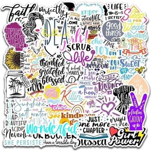 50pcs English Letters Sticker Inspirational Quotes Cartoon For Skateboard Guitar Suitcase Freezer Kids Graffiti Toy Stickers