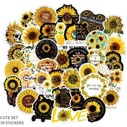 50PCS Sunflower you are my sunshine Stickers PVC Decal to DIY Scrapbook Laptop Guitar Car Suitcase Yellow Girls Toy Sticker