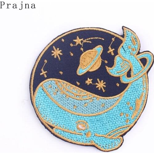 Prajna Whale Applique Iron on Patches for clothing DIY Round Space Patch Stickers outdoor Embroidered Patches On Clothes