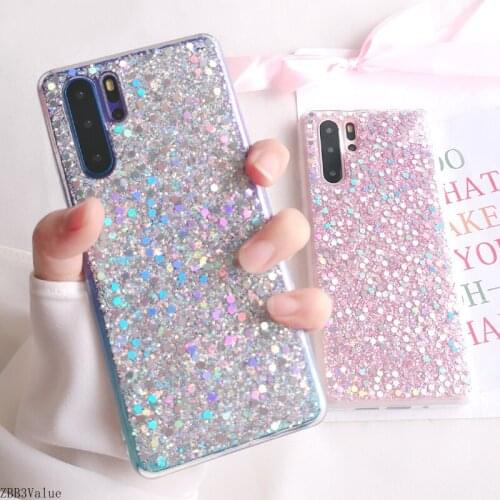 Glitter Sequins Phone Case For Huawei P40 P30 P20 Lite Mate 20 30 40 Pro Nova 5 6 Soft Epoxy Full Body Phone Back Cover Gift