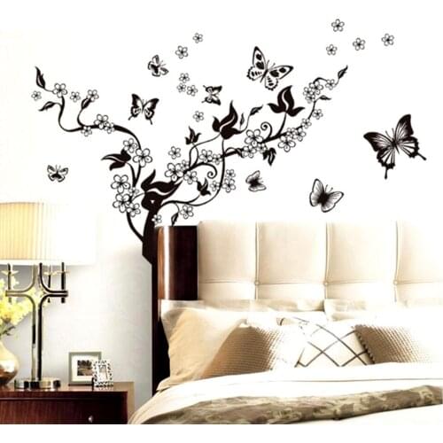 Hot sellings classical black flower wall art zooyoo027s living room floral wall stickers home decorations plant wall decals