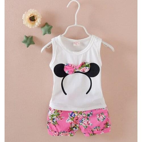 Disney Summer Mickey Minnie Children beach set Casual girl Milk princess short Pants Girls Boys kid Childrens Set