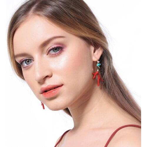 Girl Fashion Red Enamel Coral Antlers Branch Acrylic Resin Drop Earrings Jewelry