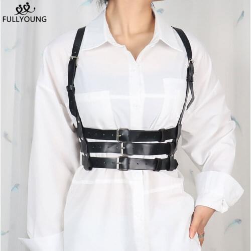 Fullyoung Gothic Leather Harness Bra Lingerie Womens Punk Fashion Body Bondage Sexy Garter Belts Bdsm Sex Toys For Garter Belt