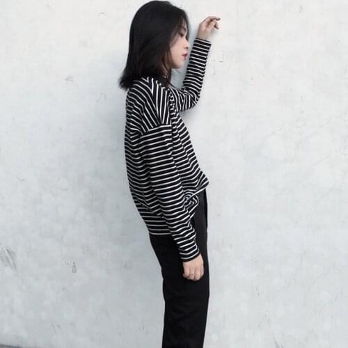 Women T-shirt Half-Turtleneck Striped Full Sleeve Stretch Tops Basic Drop Shoulder Undershirt Basic Perfect Pullover