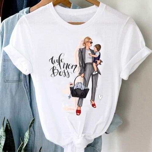 Women T-shirts Spring Summer Boy Son Happy Cartoon Oversized t-shirt Mom Mother Mama Clothes Stylish Short Sleeve Tshirt Female
