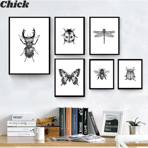 Insect Illustration Black And White Wall Art Canvas Painting Hand Drawn Bugs Insect Posters And Prints Wall Pictures Home Decor