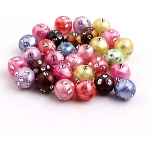 Kwoi vita Fashion Acrylic Imitation Pearl Bling Rhinestone beads for DIY Chunky Necklace 8mm 10mm 12mm 14mm 16mm