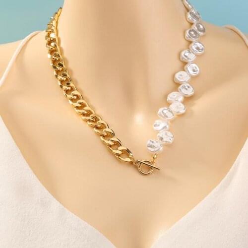Favorite Pearl Jewelry Baroque White Color Sea Shell Choker Irregular Pearl Gold Filed Chain Necklace Wedding Classic Women Gift
