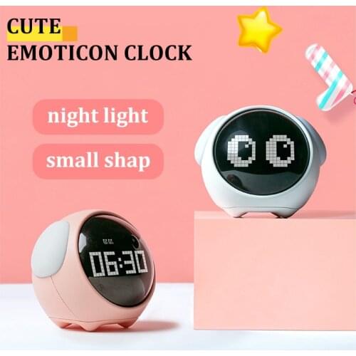 Cute Expression Alarm Clock Multifunctional Bedside Voice Control Night Light Chargeable Child Alarm Clock Snooze Function