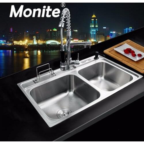 Monite 80x50x21cm Stainless Steel Kitchen Sink Vessel Faucet Set Double Bowl Kitchen Sink Undermount Kitchen Washing Vanity