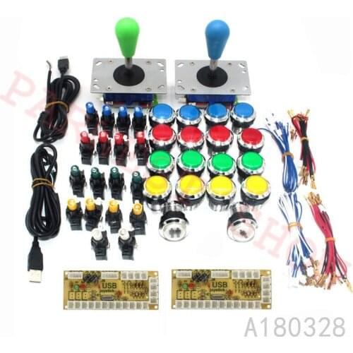 2 Player Zero Delay DIY Arcade kits for Mame Fighting Games with 2PCS Zippy Joystick + 12V Chrome led push button+USB Encoder