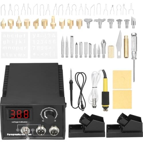 KKmoon 60W 220V 55pc Wood Leather Burning Kit Adjustable Temperature 32℉ to1472℉ Electric Soldering Iron Plastic Welding Tool Ki