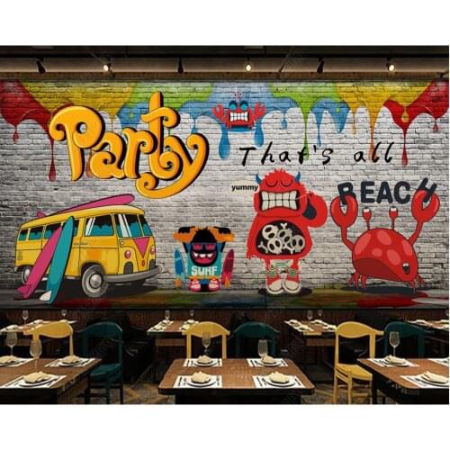 Custom mural 3d photo wallpaper Hand drawn doodle animal bus brick wall home decor living room wallpaper for wall 3 d