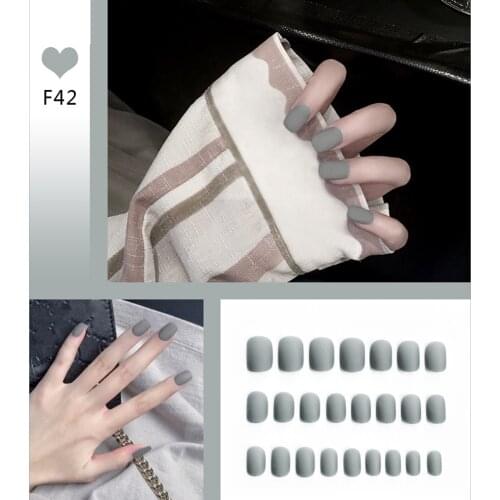 24Pcs Gray Fashion matte Fake Nails Frosted Short Wearable Fake Nails Square Head Nail Art Fully Covered Nails Decoration