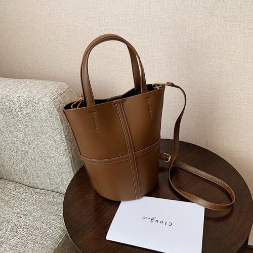 New style womens Retro bag no slant solid color portable bucket bag purses and handbags