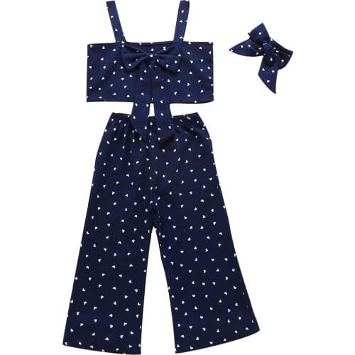 New Baby Tank + Trousers + Bow Headband Polka Dot Printing Elastic Waist Summer Clothing