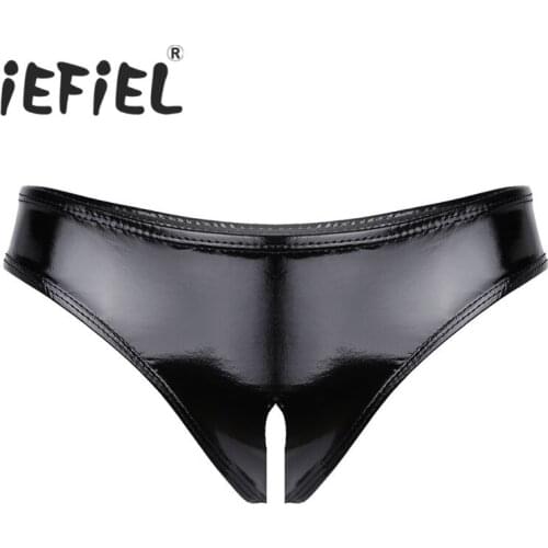 IEFiEL New Arrival Sexy Women Lingerie Wet Look Patent Leather High Cut Mini Briefs Underwear for Lingerie Night