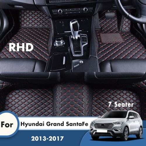 RHD Custom Car Floor Mats For Hyundai Grand Santa Fe 2017 2016 2015 2014 2013 7 Seater Leather Car Styling Decoration Carpet Rug