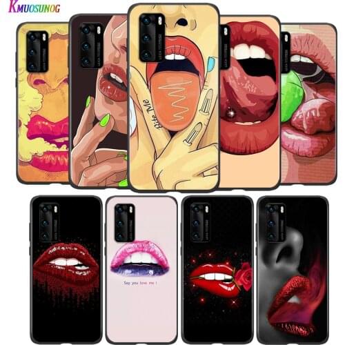 Silicone Cover Sexy Girl Red Lips for Huawei P30 P20 P40 Lite E Pro P Smart Z Plus 2019 2020 P10 Lite Phone Case