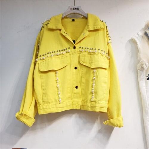 Heavy Diamond Denim Jacket Women Spring 2021 Loose Fashion Long-sleeved Single-breasted Jackets Sacos De Mujer De Vestir Abrigo