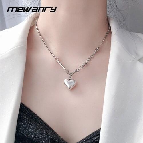 Mewanry 925 Sterling Silver Love Heart Necklace for Women New Fashion Vintage Elegant Splicing Chain Thai Silver Party Jewelry