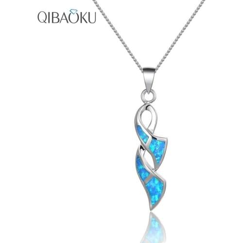New 925 Sterling Silver Pendant Necklace for Women Blue Opal Simple Geometry Chain Necklaces Luxury Jewelry