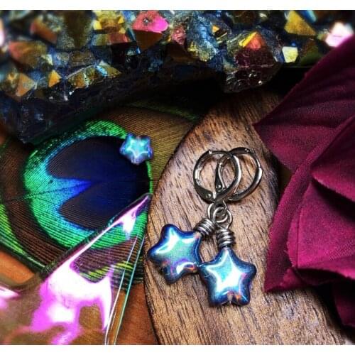 Star hoop, small circle earrings, star earrings, celestial jewelry