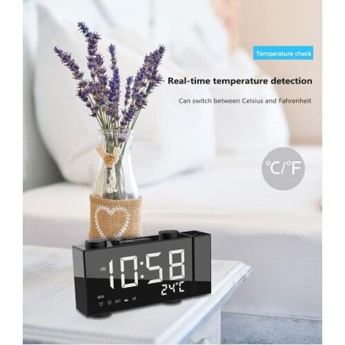 1PC Large LEDs Digits Projection Alarm Clock FM Radio With 4 Brightness Adjustment ABS+PC Material With USB Cable