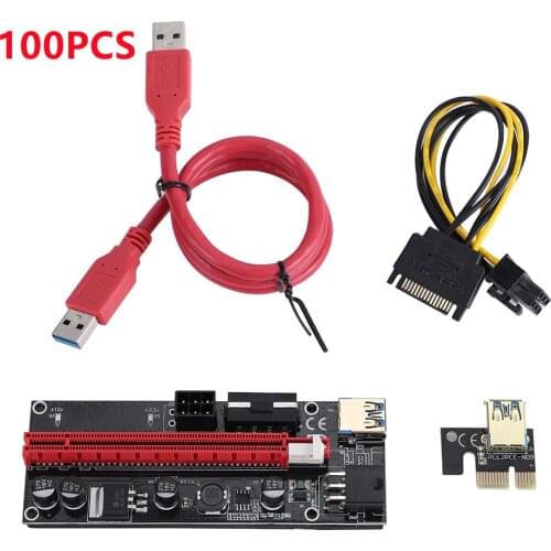 100pcs PCI-E pcie Riser 009 Express 1X 4x 8x 16x Extender PCI E USB Riser 009S Dual 6Pin Adapter Card SATA 15pin for BTC Miner