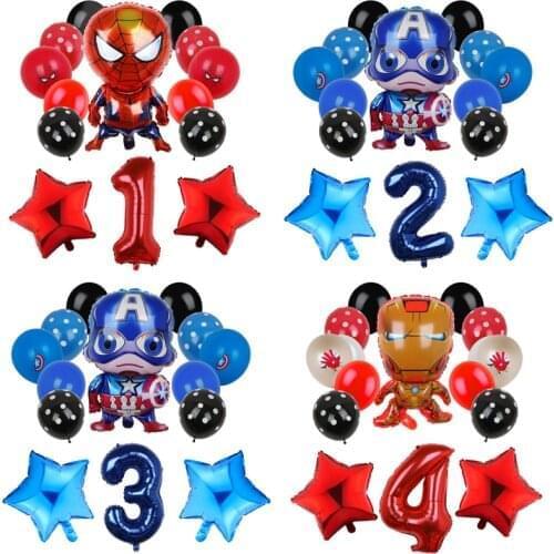 14pcs MARVEL Spider Iron Hero Man Party Balloon 32inch Number Balloons Baby Shower Birthday Party Decoration Supplies Kids Gift