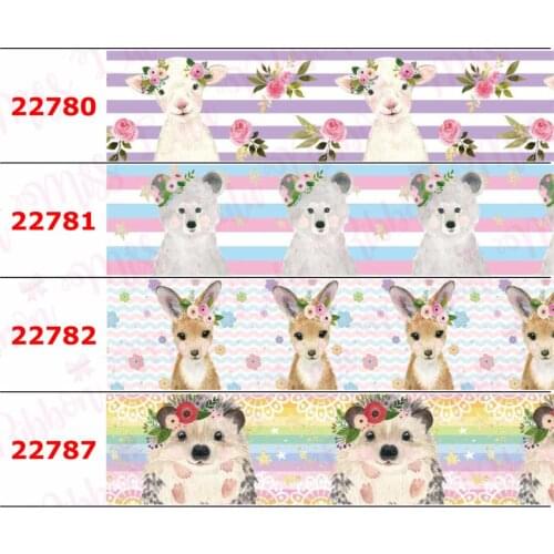 16mm-75mm Animal Series Rainbow Stripes Cute Cat Sheep Flower Printed Grosgrain/Foe Ribbon DIY Hair Bowknots 50yards/roll