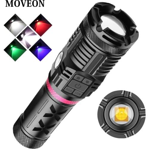 2021 XHP160 16-core Super Bright 4 Colors Hunting Led Flashlight USB Rechargeable Powerbank 18650 Battery Torch Zoomable Lantern