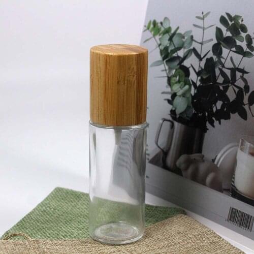 40ml Empty Glass Lotion Bottle Real Wooden Cosmetics Container with Spray Pump