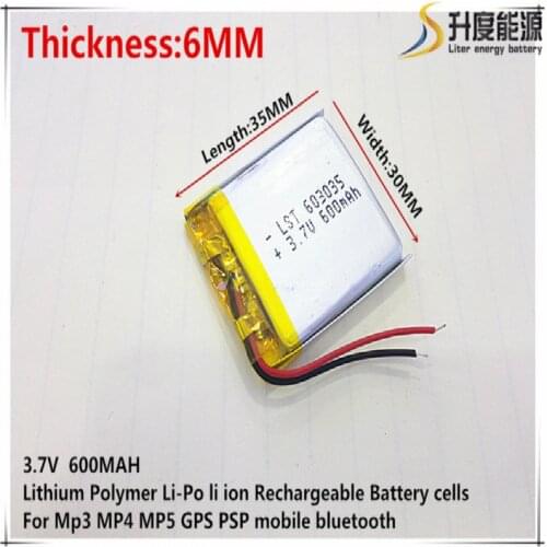 5pcs 3.7V 600mAh 603035 Lithium Polymer Li-Po li ion Rechargeable Battery cells For Mp3 MP4 MP5 GPS mobile bluetooth