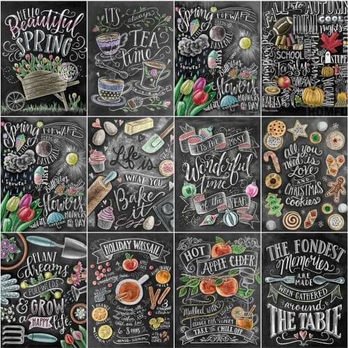 AZQSD 5D Diamond Painting New Arrivals Black Board Word Home Decor Needlework Diamond Mosaic Cross Stitch Kits Handmade Gift