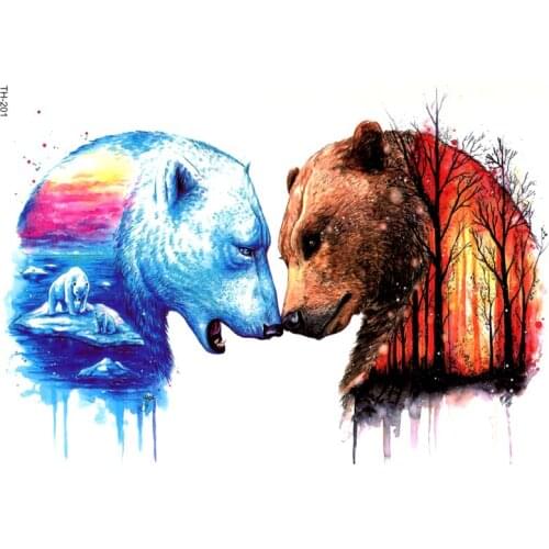 Polar bear and bear in the forest Waterproof Temporary Tattoo sticker The Flash Tatoos Temporales For Women Henna Tattoo Sleeve