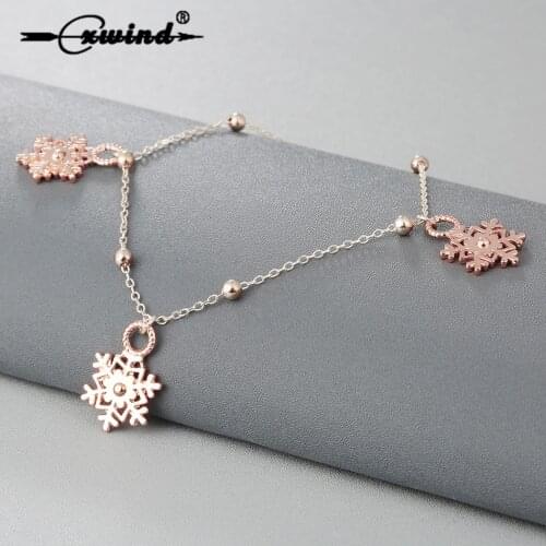 Fashion Snowflake Bead Charms Pendant Anklets for Women Luxury Rose Gold Foot Chain Leg Ankle Bracelet Jewelry Accessory