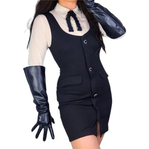 Long Gloves 50cm Big Sleeve Wide Sleeve Puff Sleeves Faux Leather Black Male Female Gloves WPU284