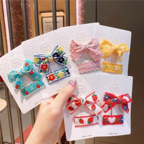 Children Butterfly Hair Pins Girls Floral Embroidery Hair Clip Baby Clips Kids Hair Grips Hairpin Cute Barrettes Headdress 2pcs