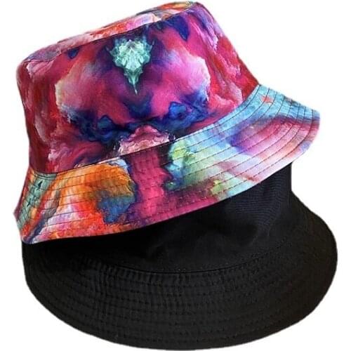 2021 New Hot Tie Dye Bucket Hats Reversible Double-Side-Wear Hat Avocado Zebra Cow Print Packable Outdoor Sun Hat Fisherman Caps