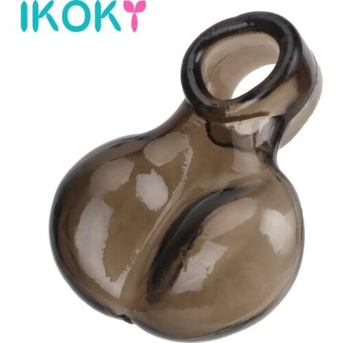 IKOKY Adult Sex Products Delay Ejaculation Scrotum Ring Reusable Bondage Chastity Cage Lock Sex Toys For Men Penis Ring