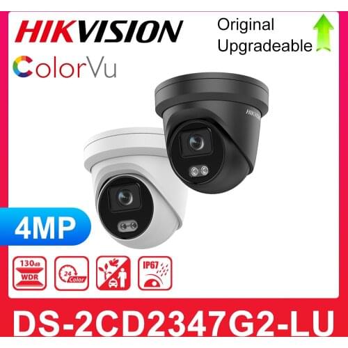 Hikvision IP 4MP Camera DS-2CD2347G2-LU POE H.265+ IP67 Fixed Turret Network Full Color Built-in Microphone WDR ColorVu