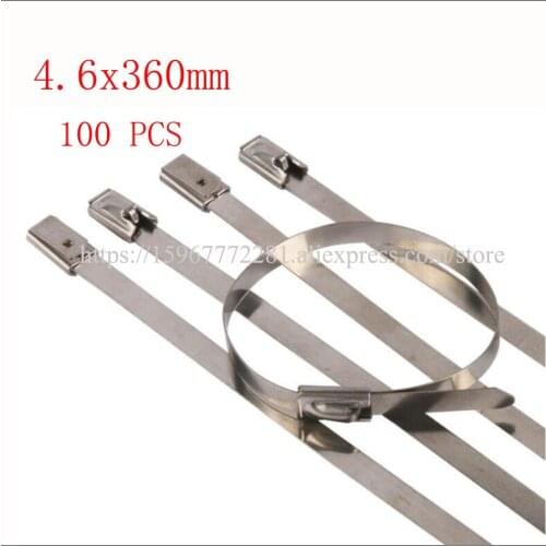 100PCS cable tie 304 self-locking stainless steel tie tape 4.6*360mm cable metal insert tie tape plastic Marine transport