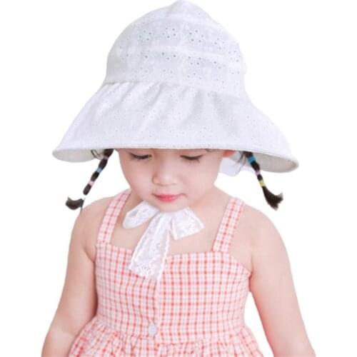 Floral Kids Empty Top Wide Brim Lace Chin Strap Suncap Summer Protective Hat Outdoor Sunscreen Sun Hat Panama Lady Cap Beach Hat