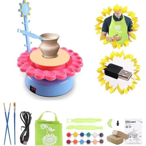 Hot Sunflower Pottery Wheel DIY Air Dry Sculpting Clay and Craft Paint Kit Electric Ceramic Wheel Machine with 2 Clay